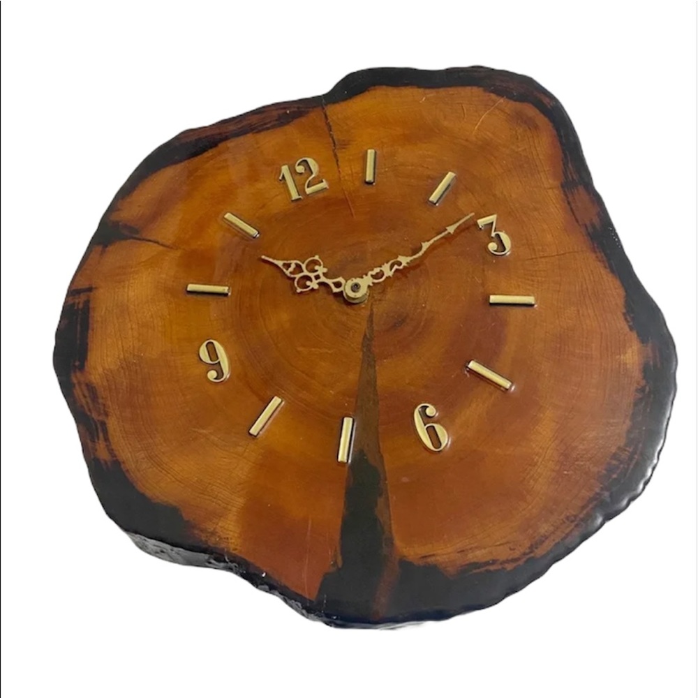 13" Handcrafted Slab Wood Clock Raw Edge Circle